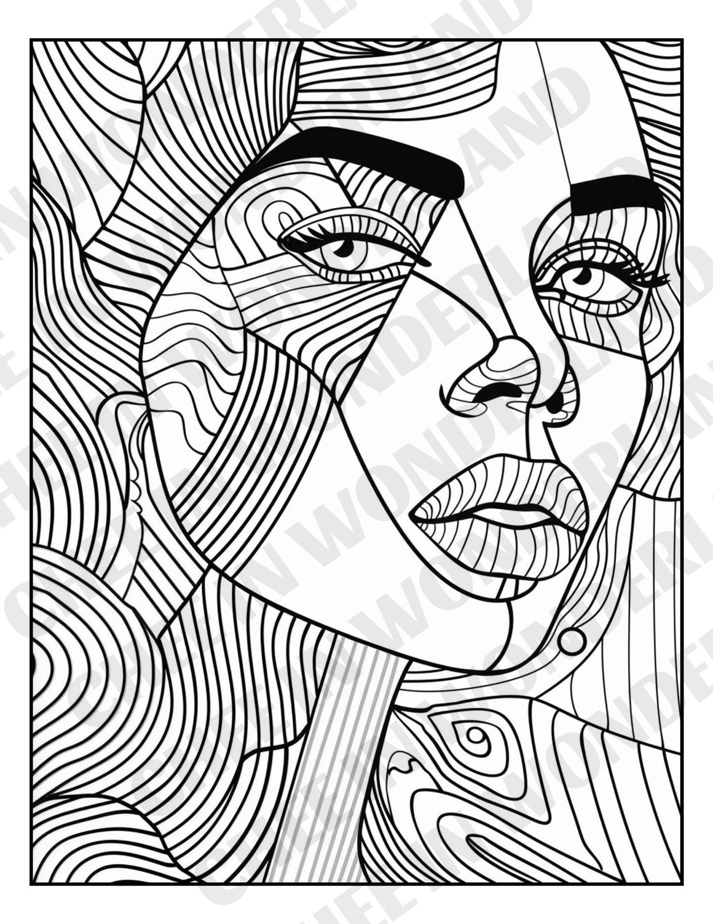 Geometric Faces Digital Coloring Book