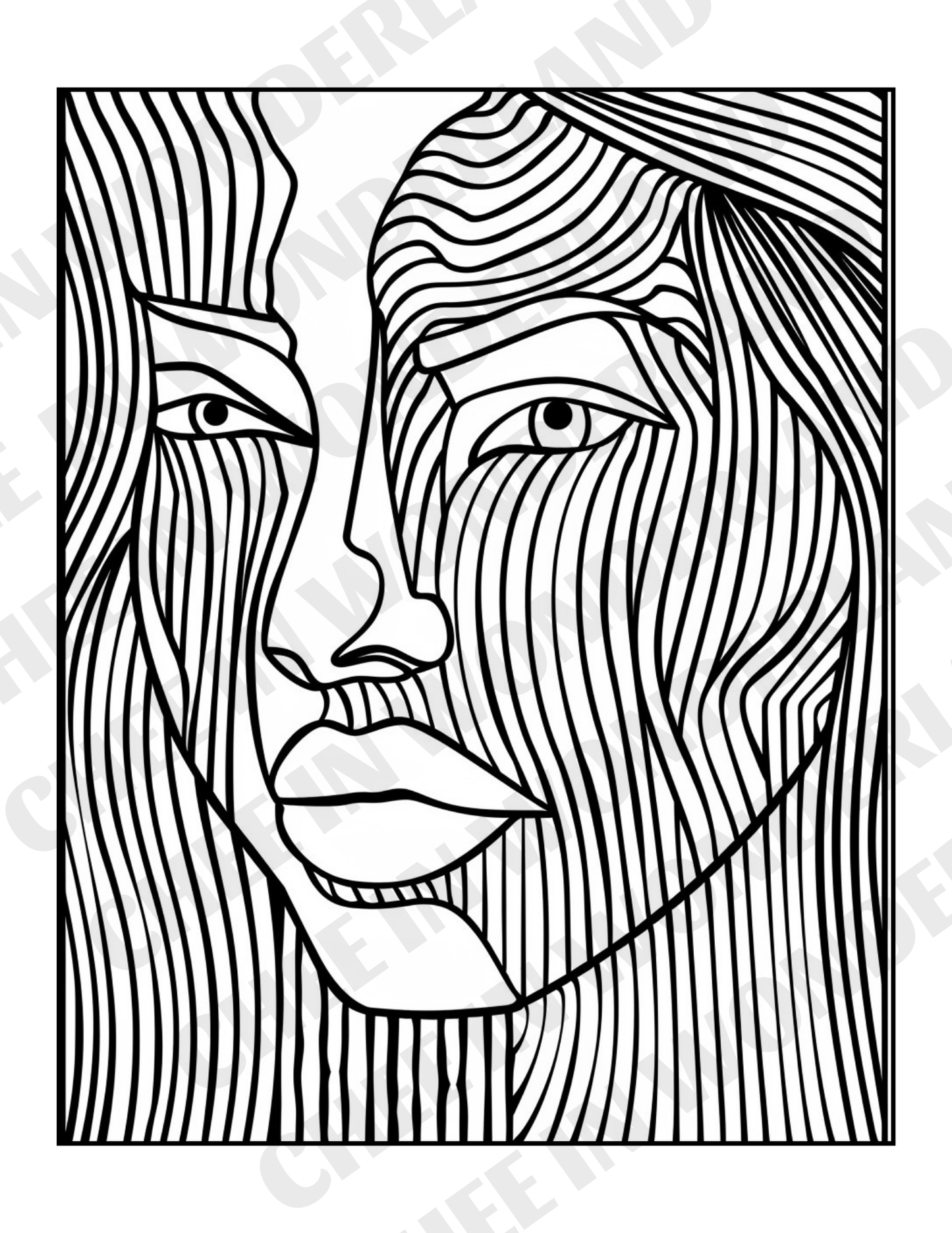 Geometric Faces Digital Coloring Book