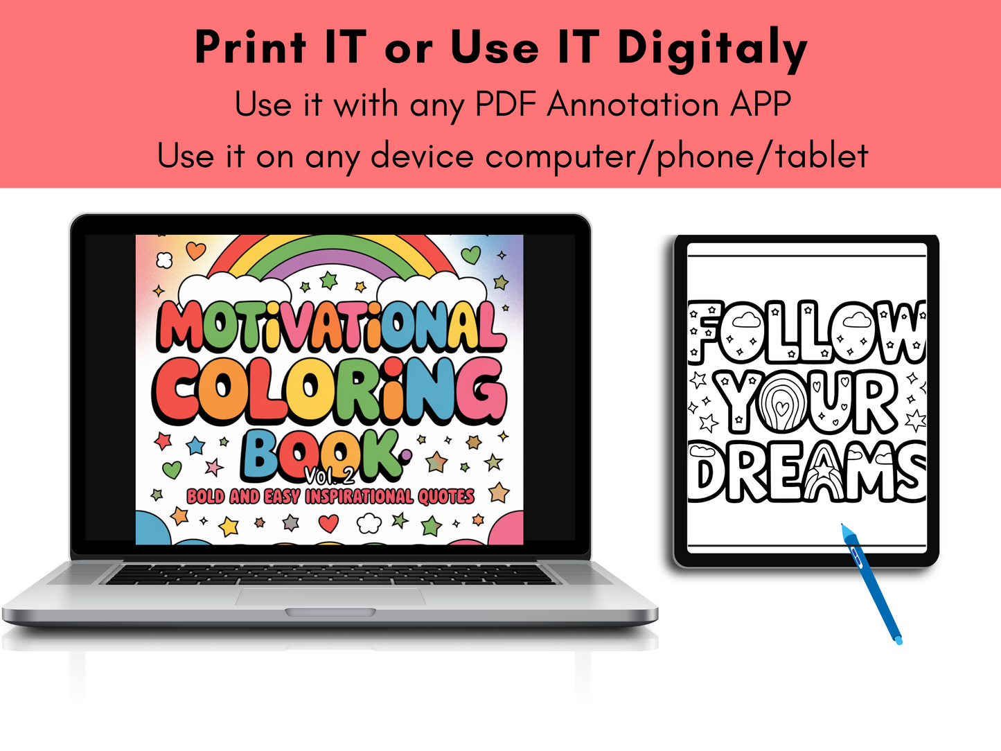 Motivational Quotes Vol. 2 Digital Coloring Book | Bold & Easy Designs