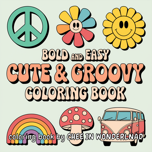 Cute & Groovy Digital Coloring Book | Bold & Easy Designs